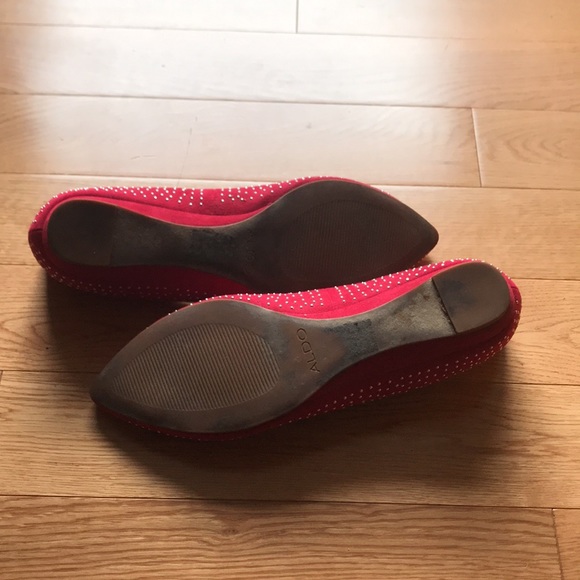 Aldo Red Suede Silver Studded Pointy Toe Flats | Size 8.5 - Picture 11 of 12